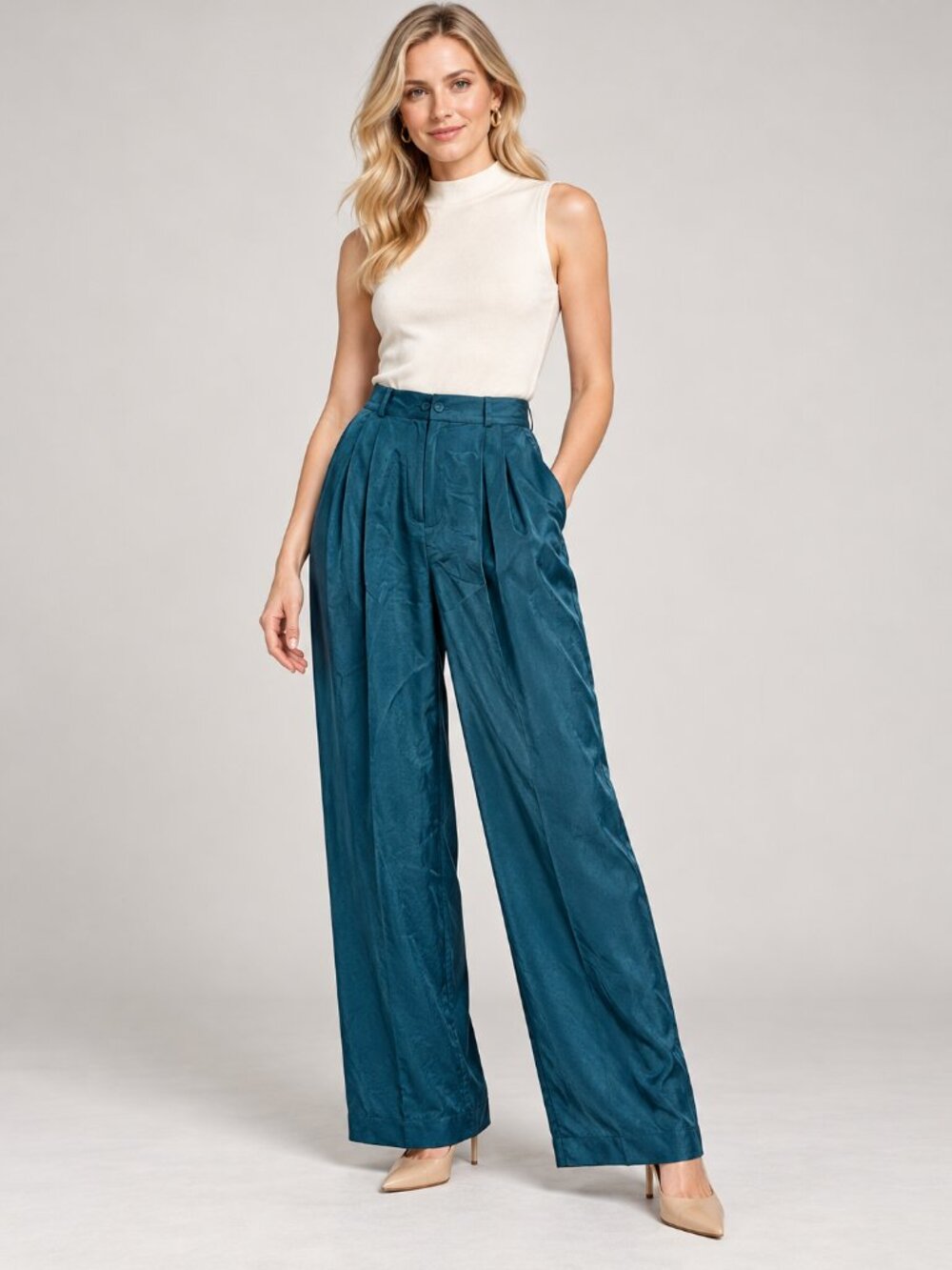 Rena Rowan for Saville Wide Leg Silk Pants in Blue Size 12 Like New